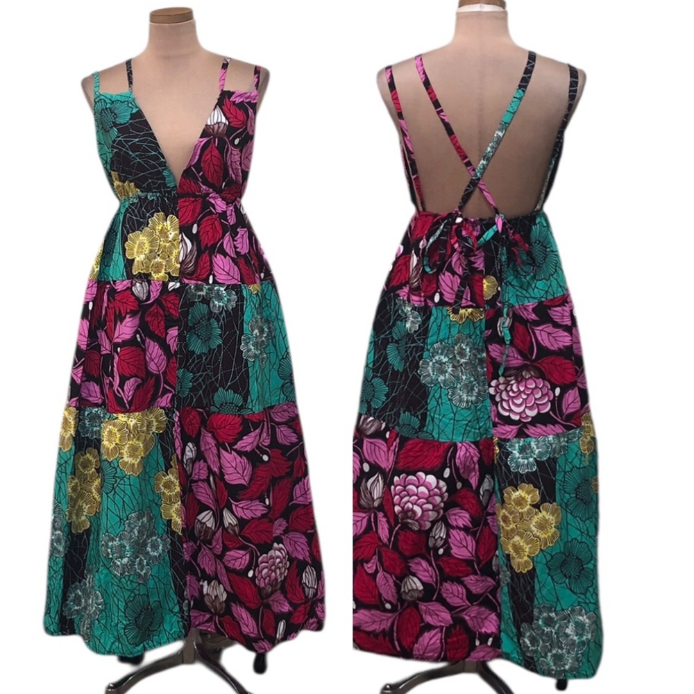 NWOT Mangishi Doll Midi Dress Size 10 Green Pink Floral Print